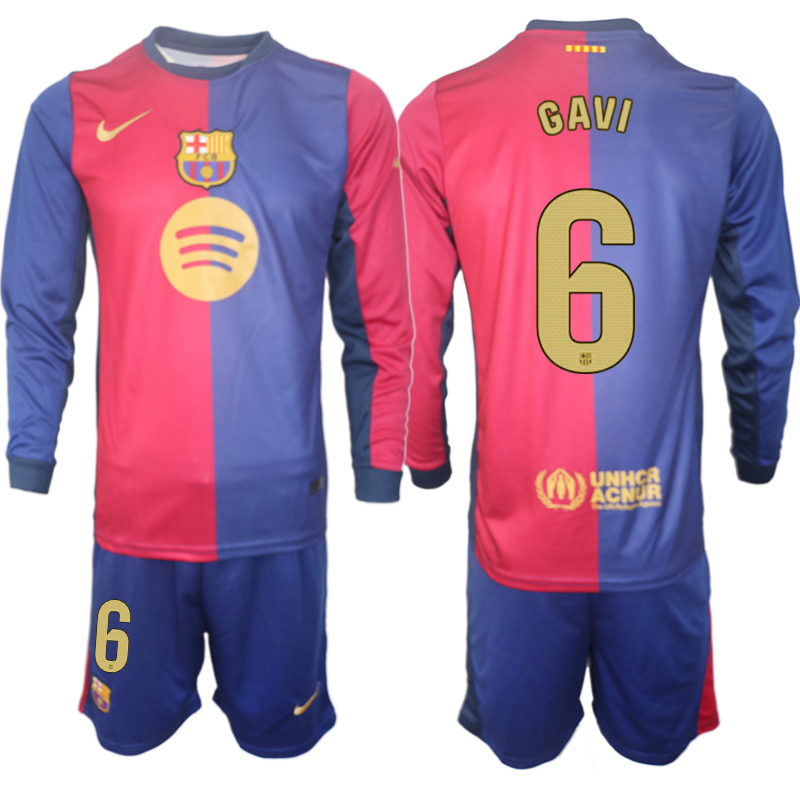 Men 2024-2025 Club Barcelona home Long Sleeves Blue #6 Soccer Jerseys->barcelona jersey->Soccer Club Jersey